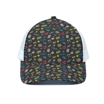 Video Game Gadgets Pattern Print White Mesh Trucker Cap