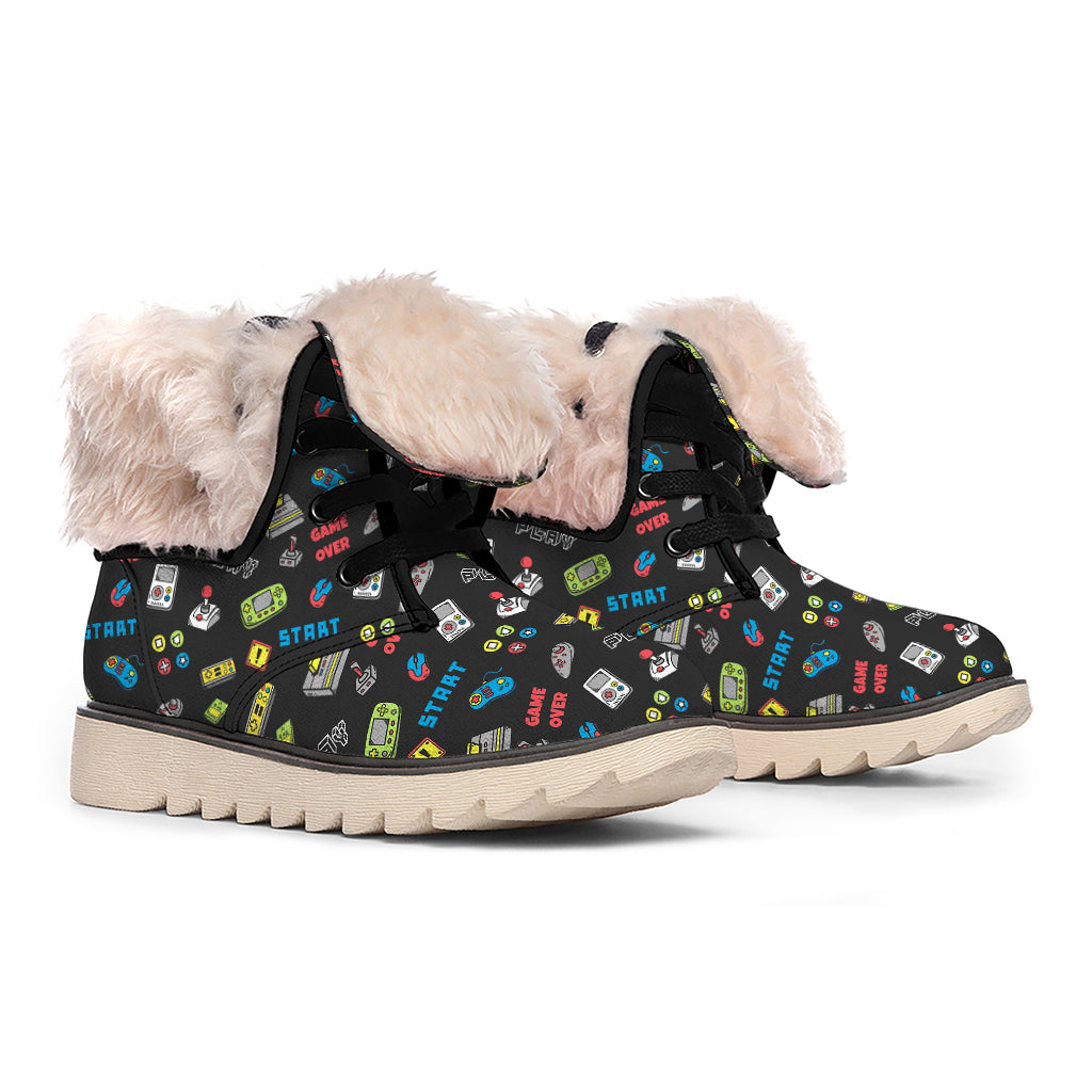 Video Game Gadgets Pattern Print Winter Boots