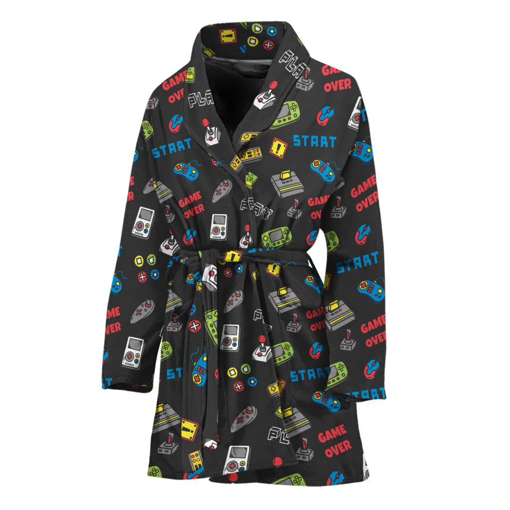 Video Game Gadgets Pattern Print Women's Bathrobe