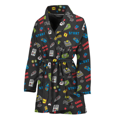 Video Game Gadgets Pattern Print Women's Bathrobe