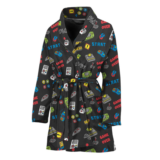 Video Game Gadgets Pattern Print Women's Bathrobe