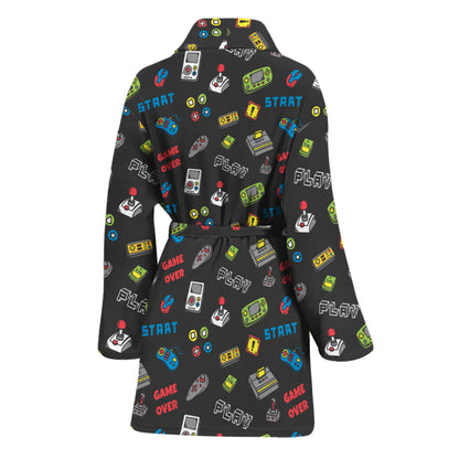 Video Game Gadgets Pattern Print Women's Bathrobe