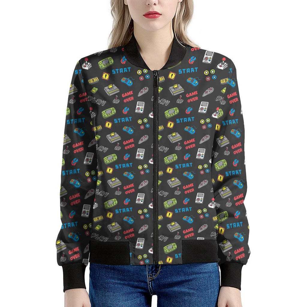 Video Game Gadgets Pattern Print Women's Bomber Jacket