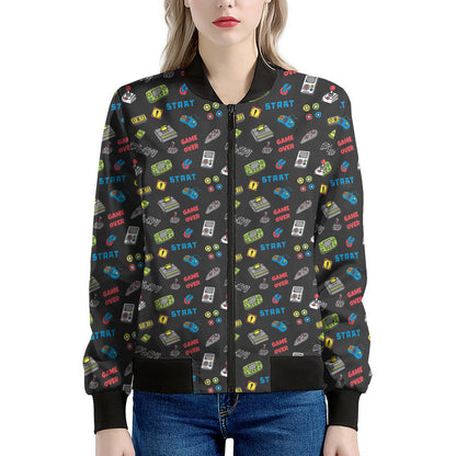 Video Game Gadgets Pattern Print Women's Bomber Jacket