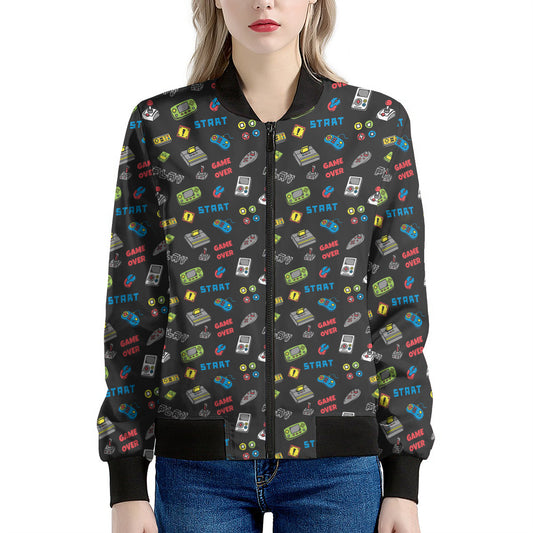 Video Game Gadgets Pattern Print Women's Bomber Jacket