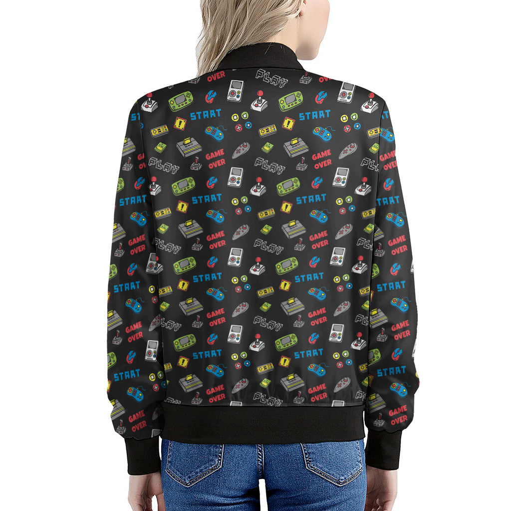 Video Game Gadgets Pattern Print Women's Bomber Jacket