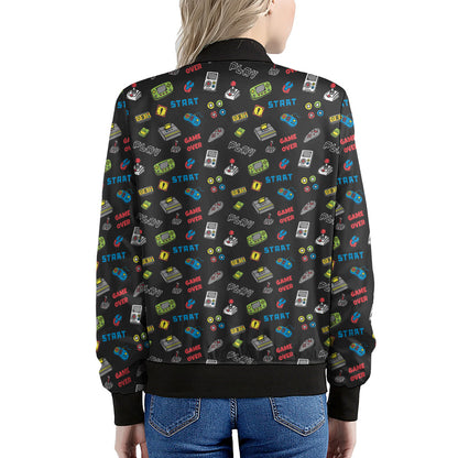 Video Game Gadgets Pattern Print Women's Bomber Jacket