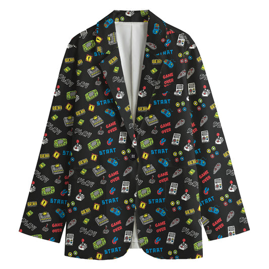 Video Game Gadgets Pattern Print Women's Cotton Blazer
