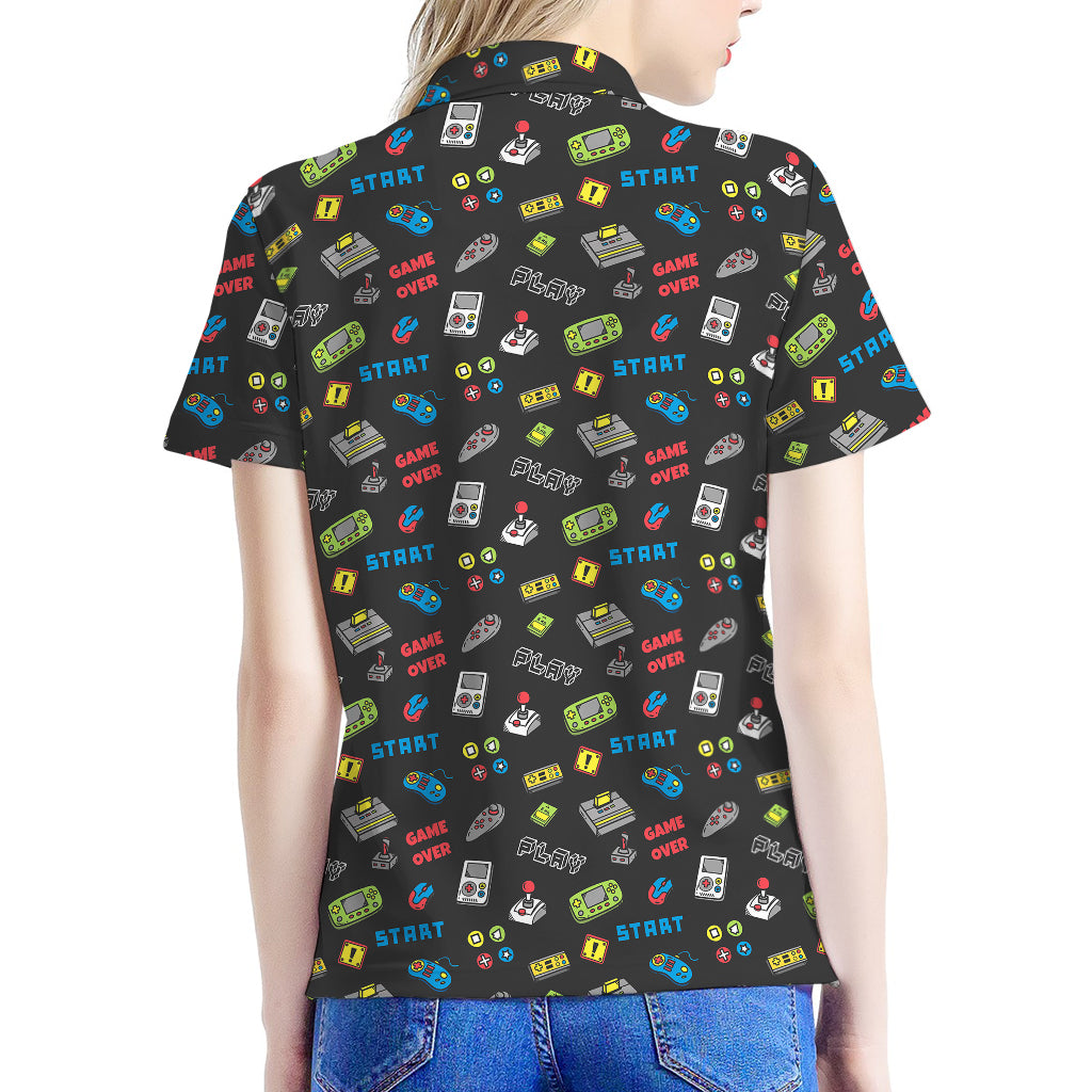 Video Game Gadgets Pattern Print Women's Polo Shirt