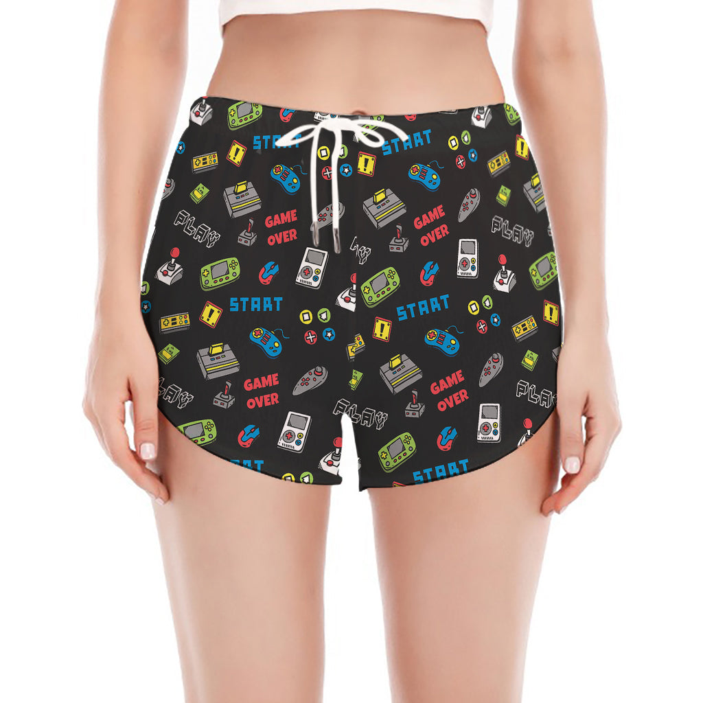 Video Game Gadgets Pattern Print Women's Split Running Shorts