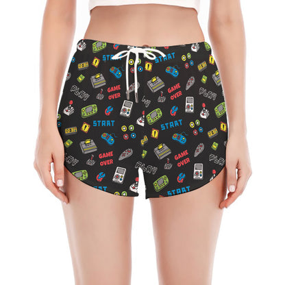 Video Game Gadgets Pattern Print Women's Split Running Shorts
