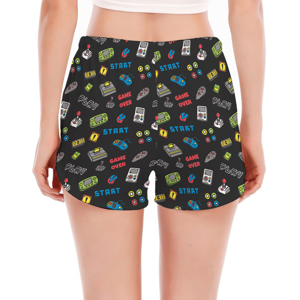 Video Game Gadgets Pattern Print Women's Split Running Shorts