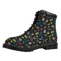 Video Game Gadgets Pattern Print Padded Collar Lace Up Boots