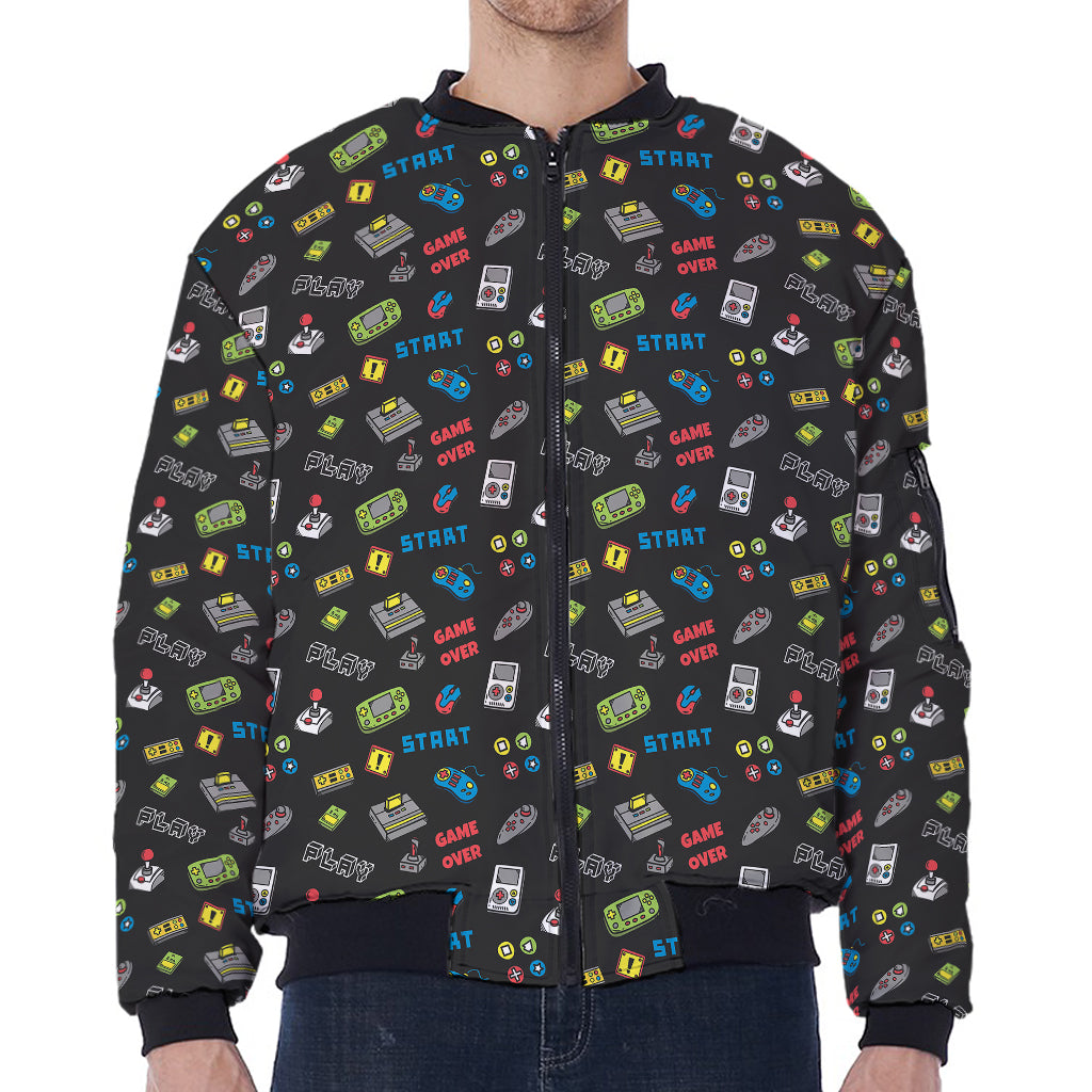 Video Game Gadgets Pattern Print Zip Sleeve Bomber Jacket