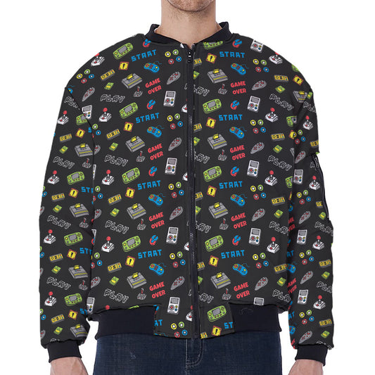 Video Game Gadgets Pattern Print Zip Sleeve Bomber Jacket