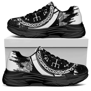 Viking Celtic Trinity Knot Print Black Chunky Shoes