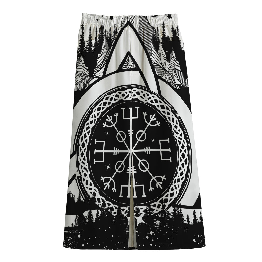 Viking Celtic Trinity Knot Print Cotton Front Slit Maxi Skirt