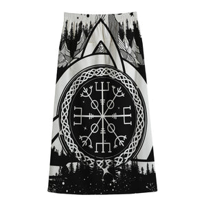 Viking Celtic Trinity Knot Print Cotton Front Slit Maxi Skirt