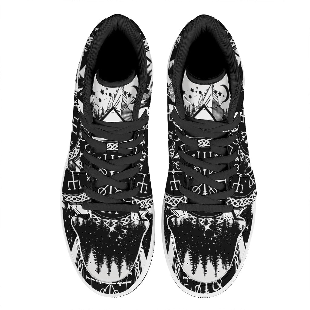 Viking Celtic Trinity Knot Print High Top Leather Sneakers