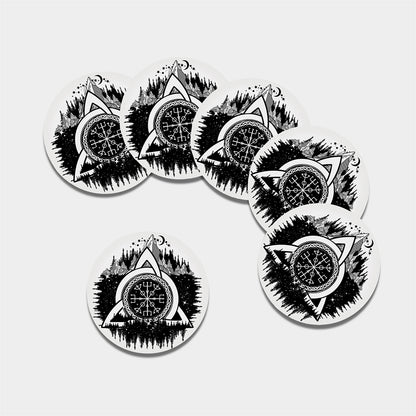 Viking Celtic Trinity Knot Print Leather Coaster Set