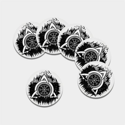 Viking Celtic Trinity Knot Print Leather Coaster Set