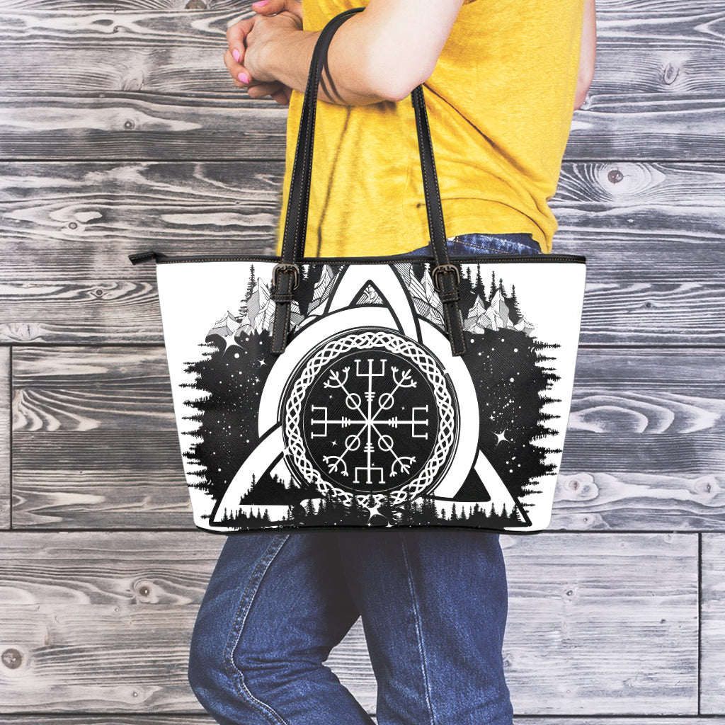 Viking Celtic Trinity Knot Print Leather Tote Bag