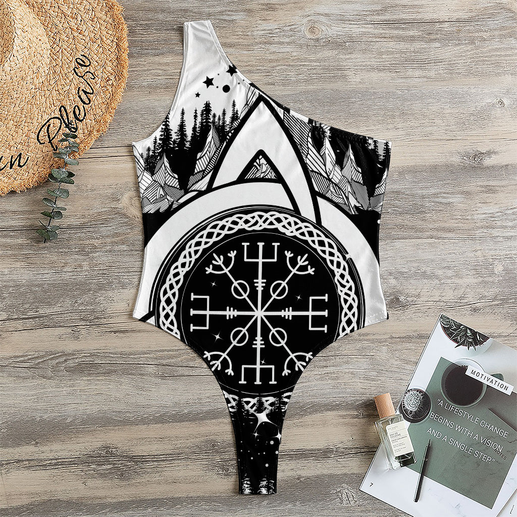 Viking Celtic Trinity Knot Print One Shoulder Bodysuit