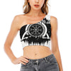 Viking Celtic Trinity Knot Print One Shoulder Crop Top