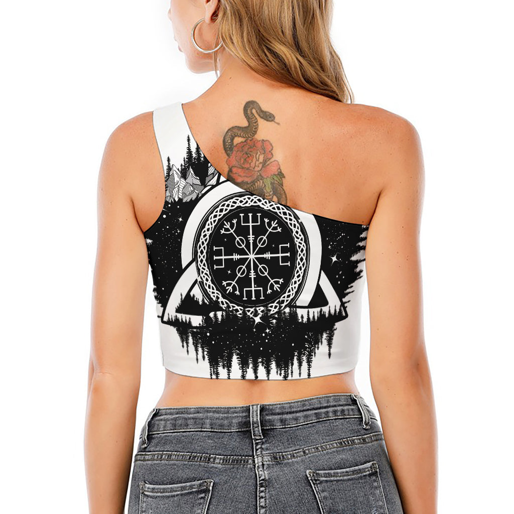 Viking Celtic Trinity Knot Print One Shoulder Crop Top