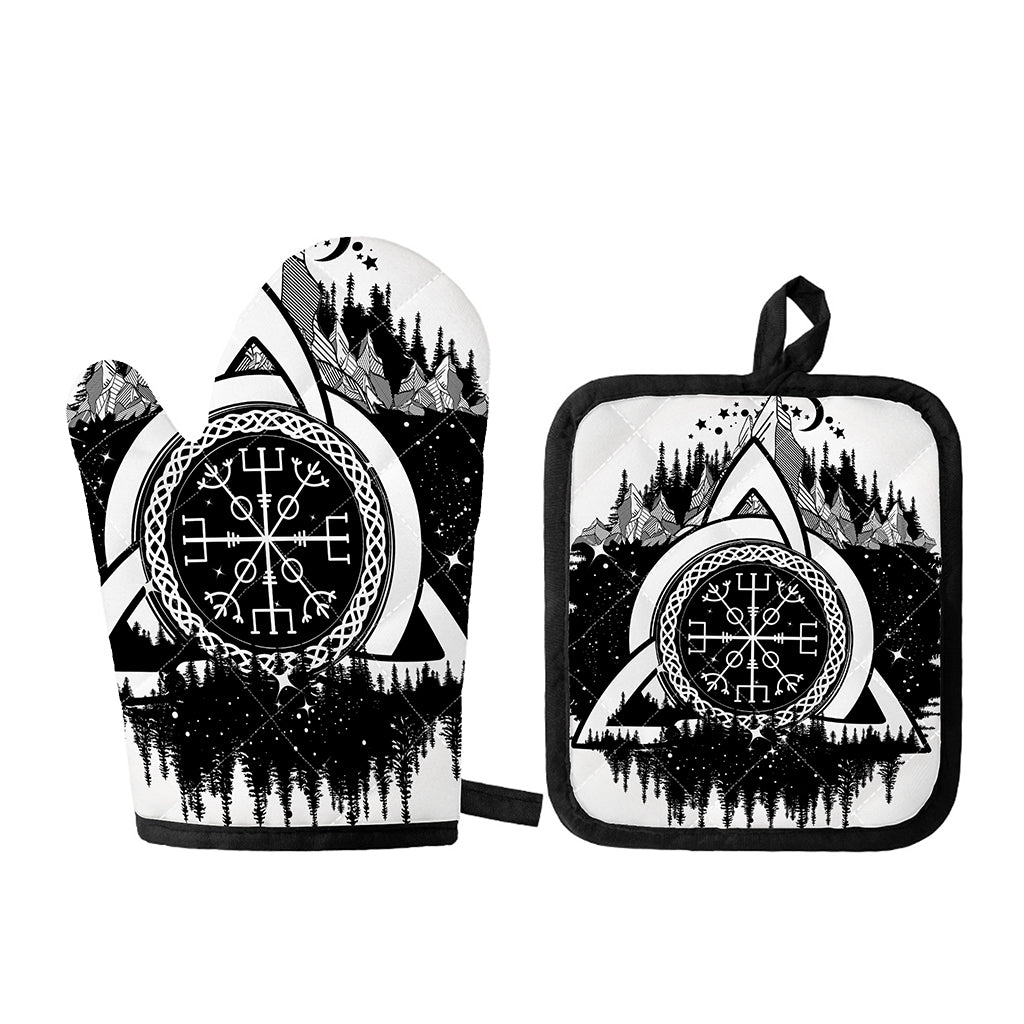 Viking Celtic Trinity Knot Print Oven Mitt And Pot Holder Set