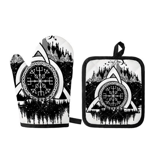 Viking Celtic Trinity Knot Print Oven Mitt And Pot Holder Set
