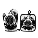 Viking Celtic Trinity Knot Print Oven Mitt And Pot Holder Set