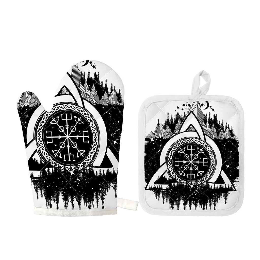 Viking Celtic Trinity Knot Print Oven Mitt And Pot Holder Set