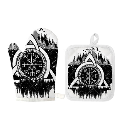 Viking Celtic Trinity Knot Print Oven Mitt And Pot Holder Set
