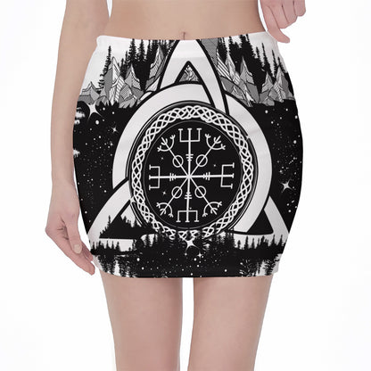 Viking Celtic Trinity Knot Print Pencil Mini Skirt