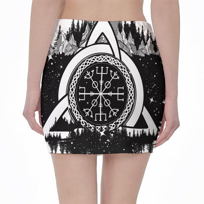 Viking Celtic Trinity Knot Print Pencil Mini Skirt