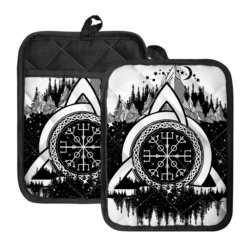 Viking Celtic Trinity Knot Print Pot Holders With Pocket
