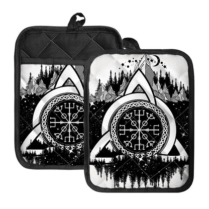 Viking Celtic Trinity Knot Print Pot Holders With Pocket