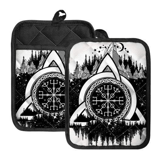 Viking Celtic Trinity Knot Print Pot Holders With Pocket