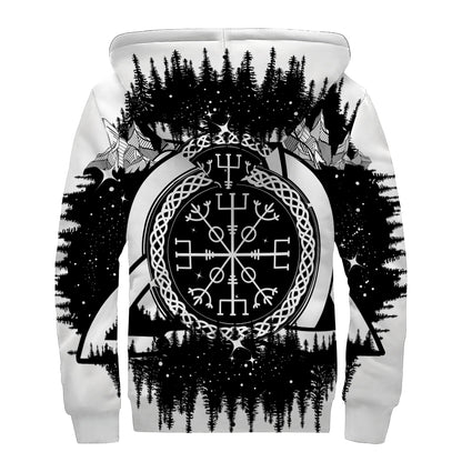 Viking Celtic Trinity Knot Print Sherpa Lined Zip Up Hoodie