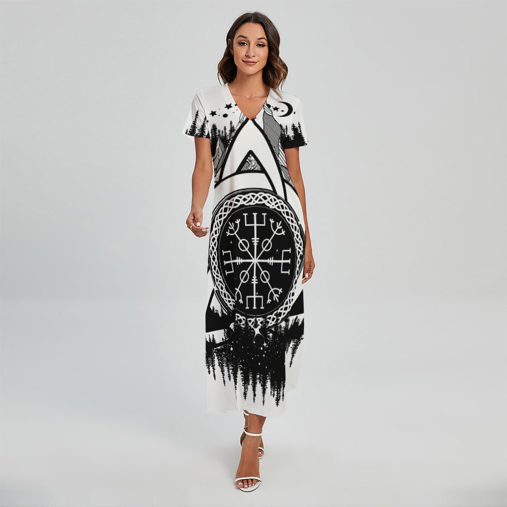 Viking Celtic Trinity Knot Print Short Sleeve Maxi Dress