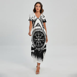 Viking Celtic Trinity Knot Print Short Sleeve Maxi Dress