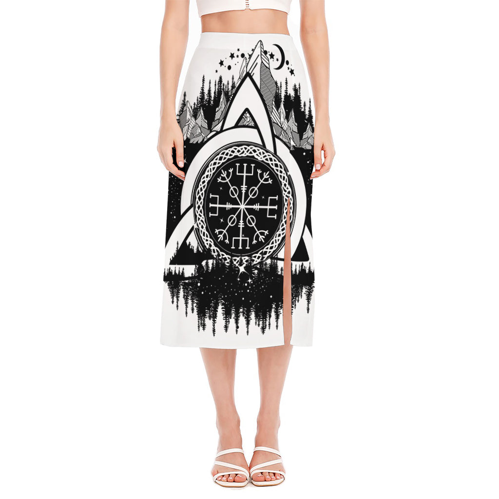 Viking Celtic Trinity Knot Print Side Slit Midi Skirt