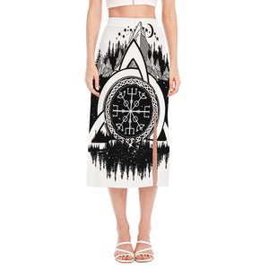 Viking Celtic Trinity Knot Print Side Slit Midi Skirt