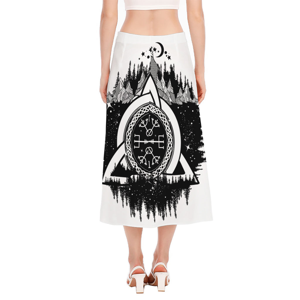 Viking Celtic Trinity Knot Print Side Slit Midi Skirt