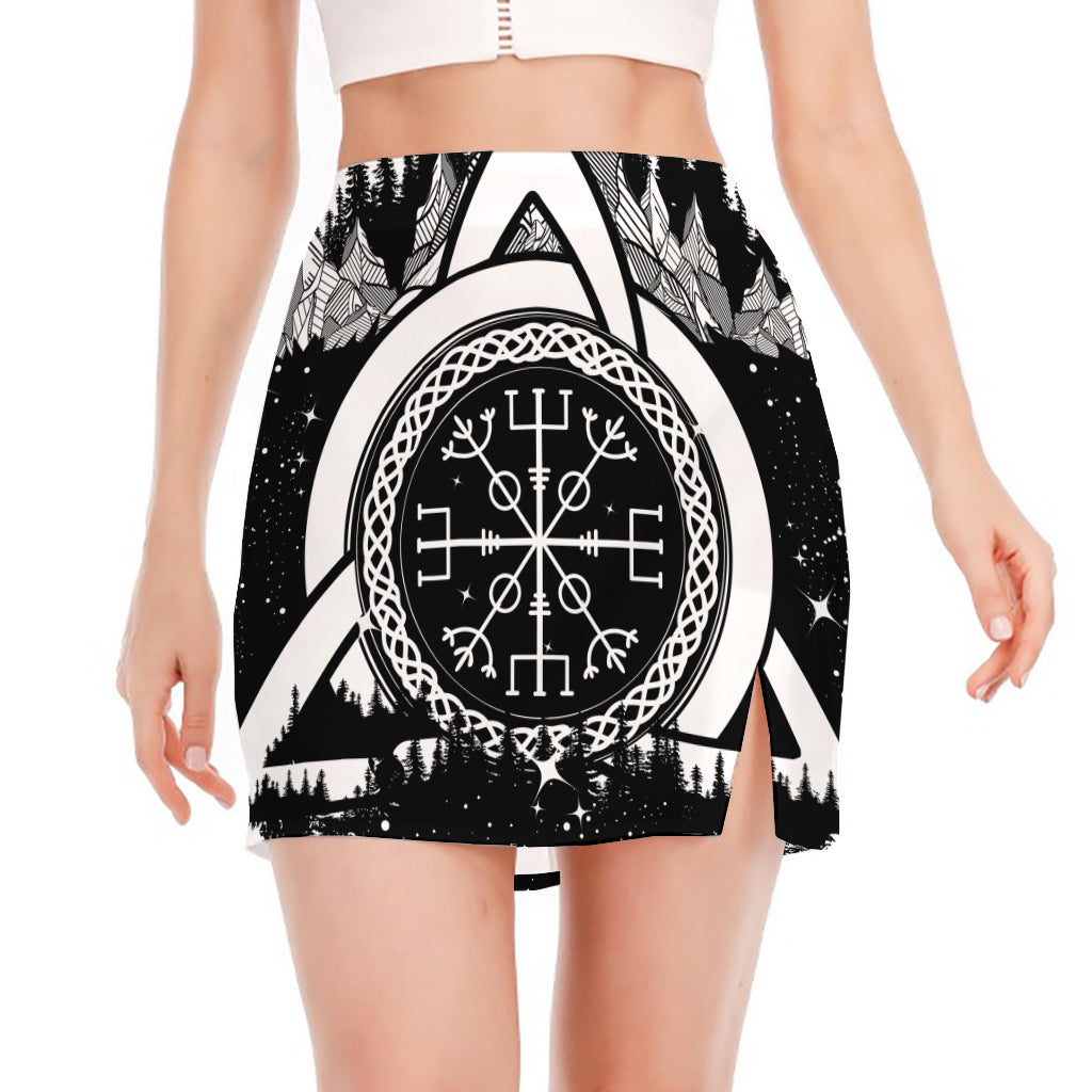 Viking Celtic Trinity Knot Print Side Slit Mini Skirt