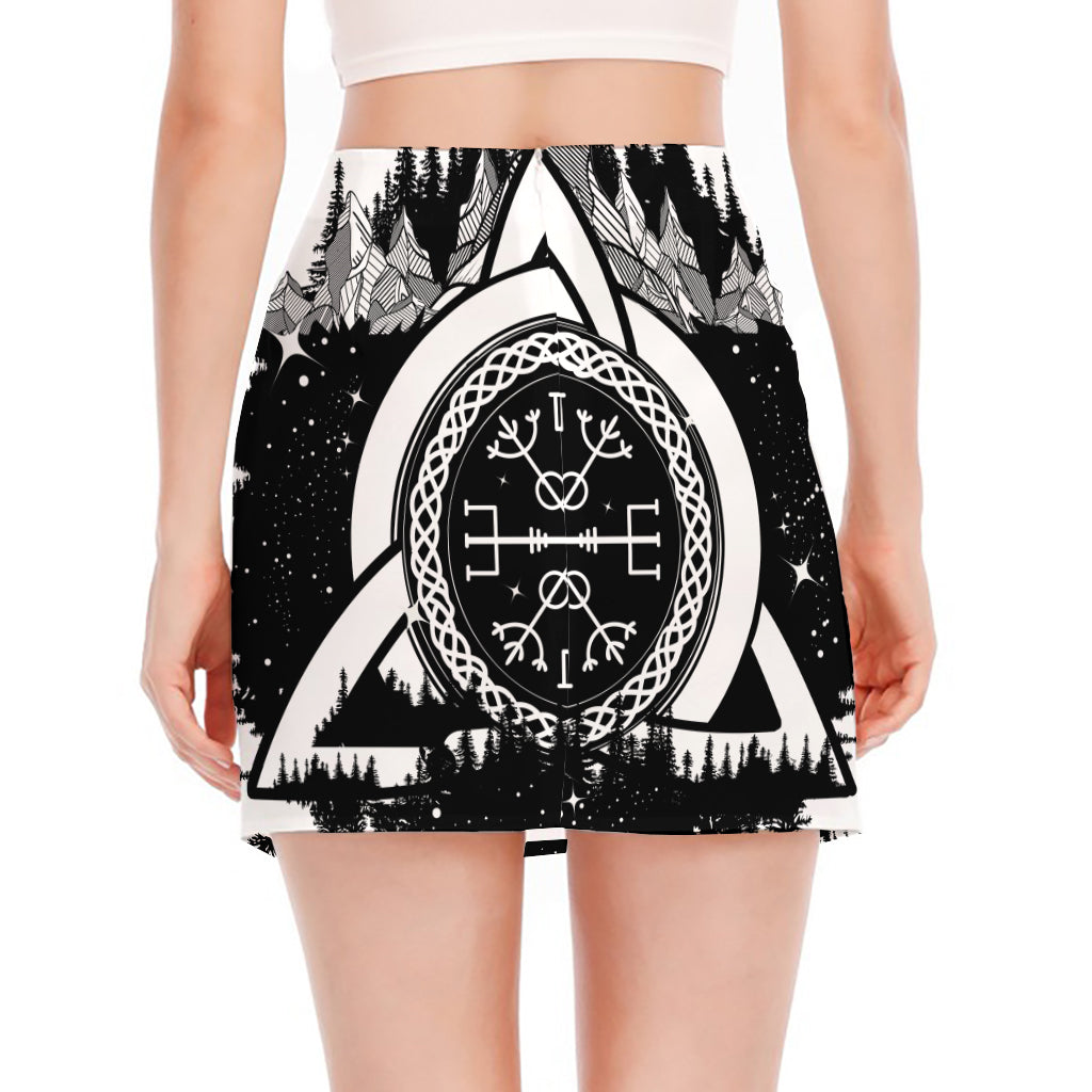 Viking Celtic Trinity Knot Print Side Slit Mini Skirt