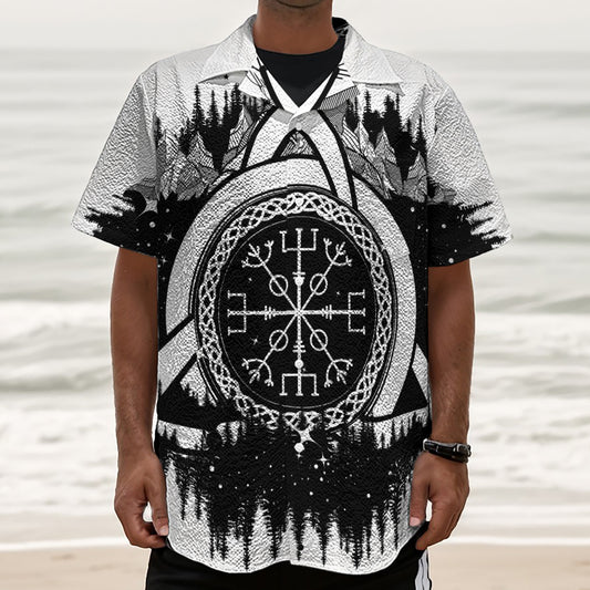 Viking Celtic Trinity Knot Print Textured Short Sleeve Shirt