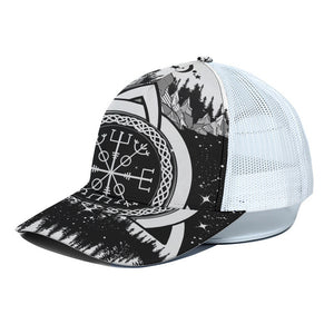 Viking Celtic Trinity Knot Print White Mesh Trucker Cap