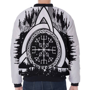 Viking Celtic Trinity Knot Print Zip Sleeve Bomber Jacket